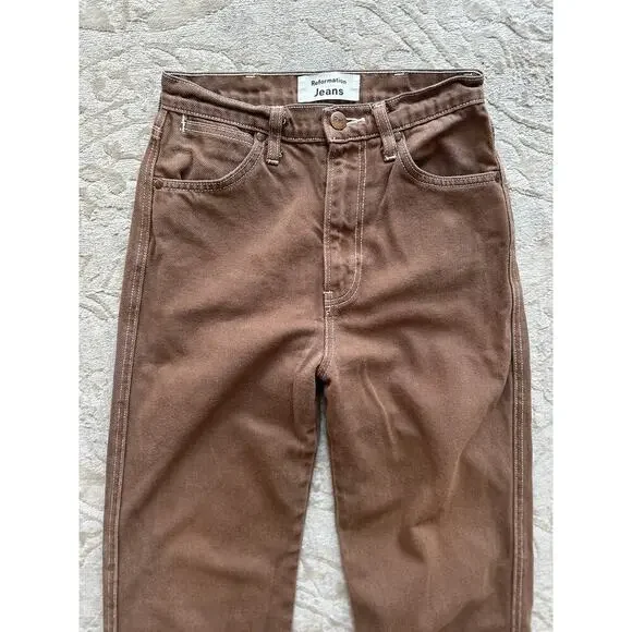 Reformation Cowboy High Rise Straight Jeans Chocolate Brown Women’s Size 24 - Picture 6 of 9